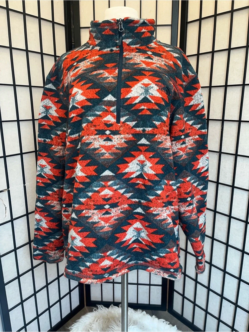 The North Face Men’s Zip Pullover Fleece - Red, Teal & White Aztec